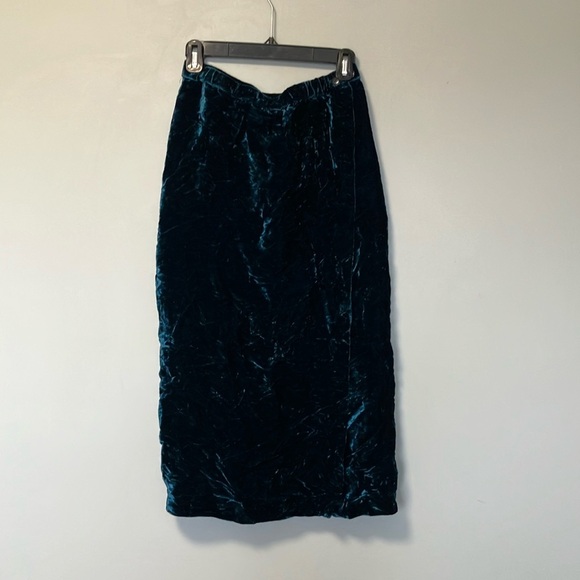Eileen Fisher Vintage Blue Teal Velvet Wrap Skirt - Picture 1 of 10